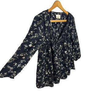 DENIM & SUPPLY Ralph Lauren Floral V Neck Smocked Babydoll Button Down Blouse